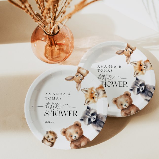 Plato De Papel Woodland Animals Baby Shower moderno (Subido por el creador)