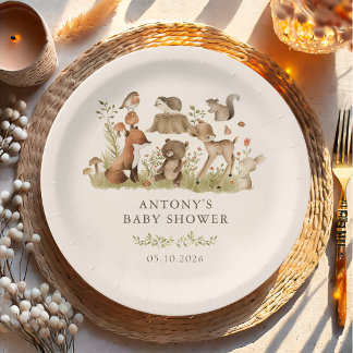 Plato De Papel Woodland Animals Baby Shower Paper Plate