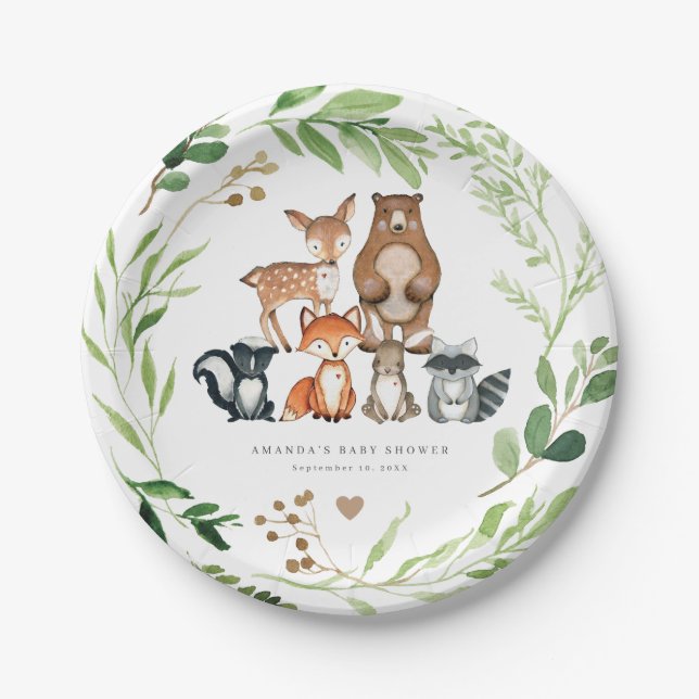 Plato De Papel Woodland Animals Baby Shower Paper Plates (Anverso)