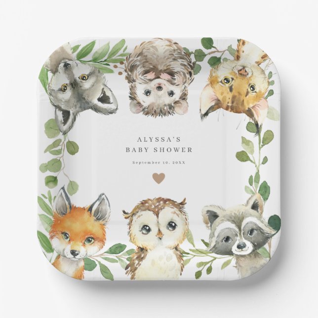 Plato De Papel Woodland Animals Baby Shower Paper Plates (Anverso)