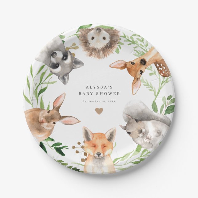 Plato De Papel Woodland Animals Baby Shower Paper Plates (Anverso)
