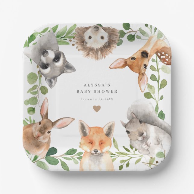 Plato De Papel Woodland Animals Baby Shower Paper Plates (Anverso)