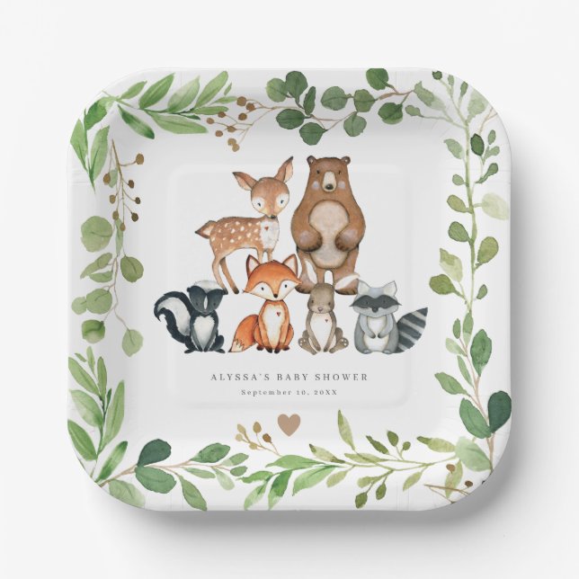 Plato De Papel Woodland Animals Baby Shower Paper Plates (Anverso)