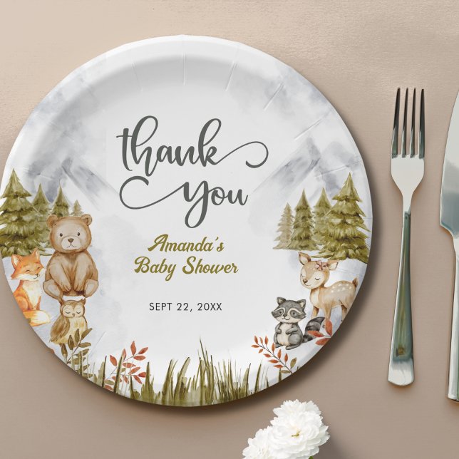 Plato De Papel Woodland Animals Baby Shower Thank You (Subido por el creador)