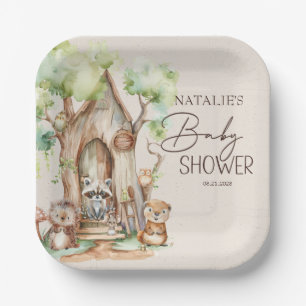 Plato De Papel Woodland Animals Boho Boy Baby Shower