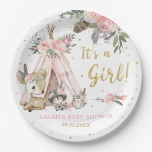 Plato De Papel Woodland Animals Boho Chica Tribal Baby Shower