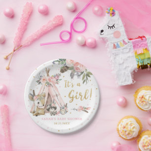 Plato De Papel Woodland Animals Boho Chica Tribal Baby Shower Pap