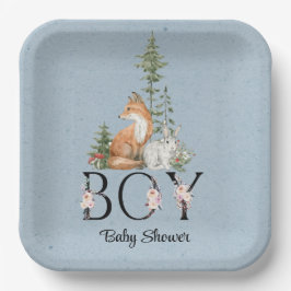 Plato De Papel Woodland Animals Boy Baby Shower
