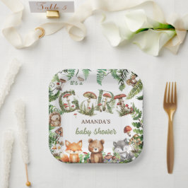 Plato De Papel Woodland Animals Forest Cute Baby Shower