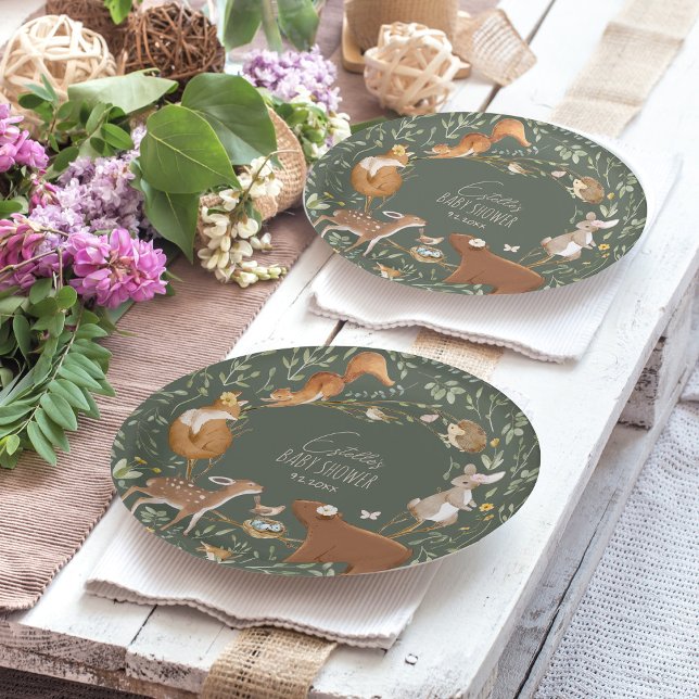 Plato De Papel Woodland Animals Forest Friends Baby Shower (Subido por el creador)