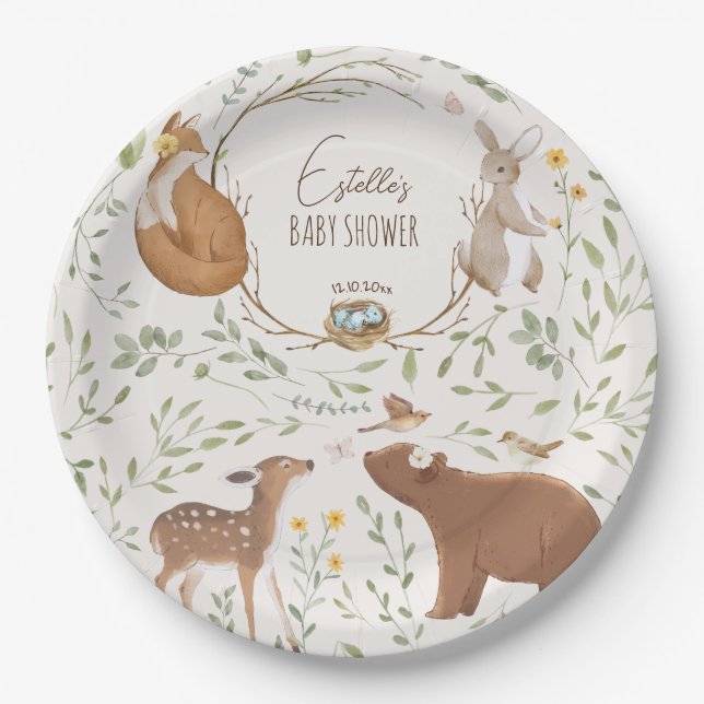 Plato De Papel Woodland Animals Forest Friends Baby Shower (Anverso)