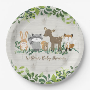 Plato De Papel Woodland Animals Forest Greenery Baby Shower