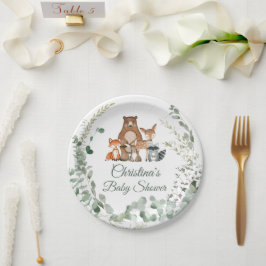 Plato De Papel Woodland Animals Greenery Baby Shower