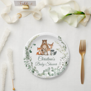 Plato De Papel Woodland Animals Greenery Baby Shower
