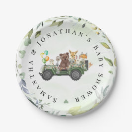 Plato De Papel Woodland Animals Greenery Forest Baby Shower