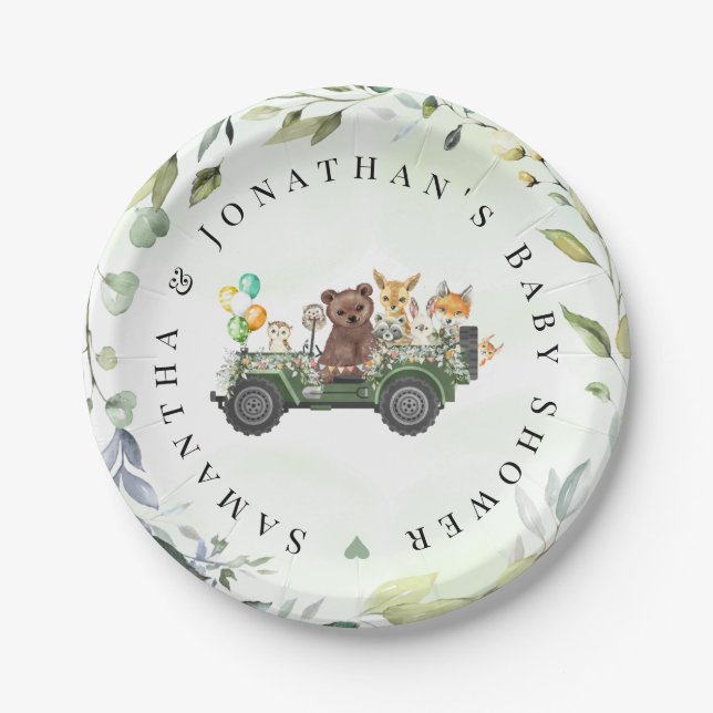 Plato De Papel Woodland Animals Greenery Forest Baby Shower (Anverso)