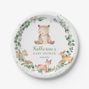 Plato De Papel Woodland Animals Greenery Neutral Baby Shower