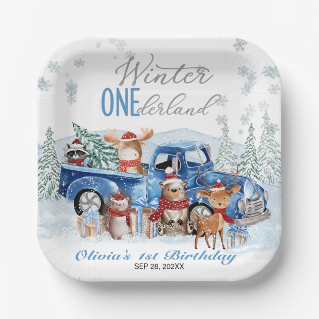 Plato De Papel Woodland Animals Truck ONEderland 1st Birthday (Anverso)