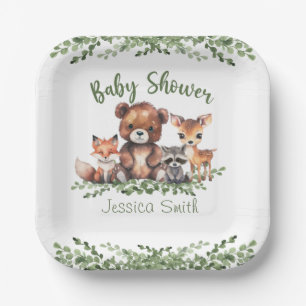 PLATO DE PAPEL WOODLAND ANIMALS WATERCOLOR BABY SHOWER