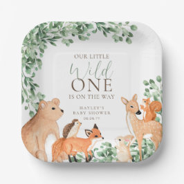 Plato De Papel Woodland Animals White Wild One Baby Shower