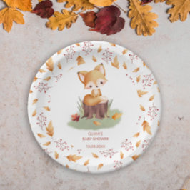 Plato De Papel Woodland Autumn Baby Fox Baby Shower
