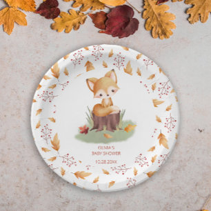 Plato De Papel Woodland Autumn Baby Fox Baby Shower