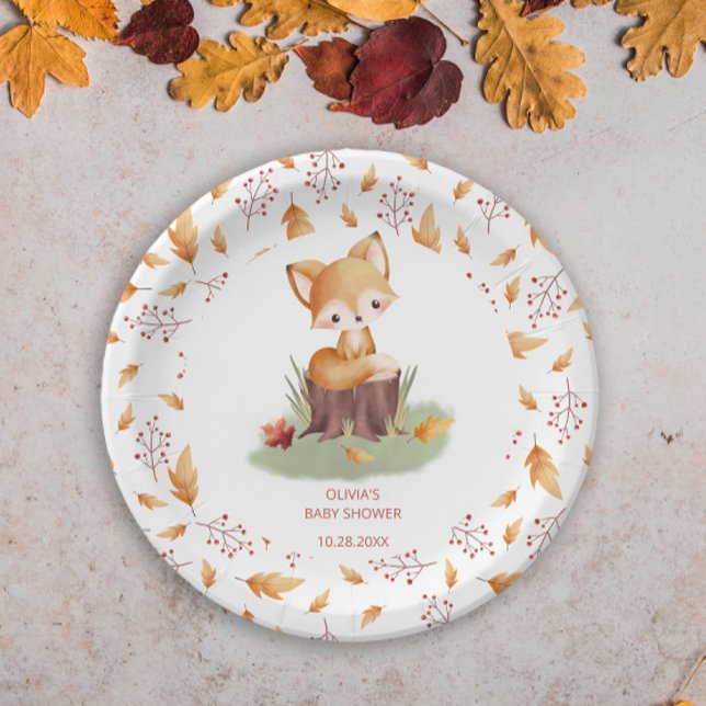 Plato De Papel Woodland Autumn Baby Fox Baby Shower (Subido por el creador)