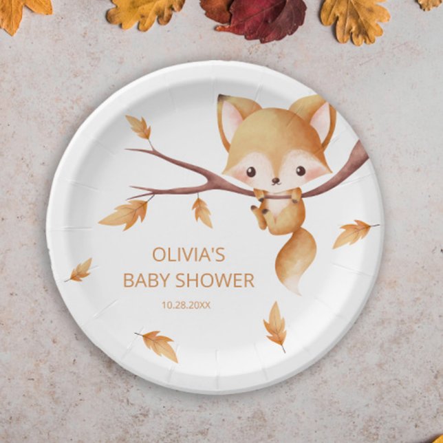 Plato De Papel Woodland Autumn Baby Fox Baby Shower (Subido por el creador)