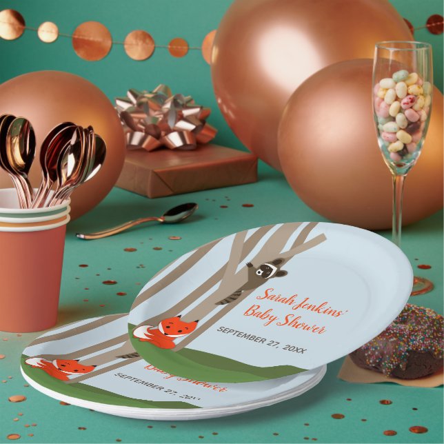 Plato De Papel Woodland Babies Baby Shower (Multi)