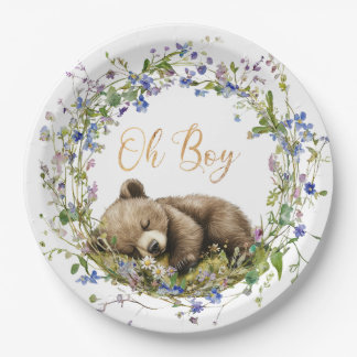 Plato De Papel Woodland Baby Bear Baby Shower Paper Plate