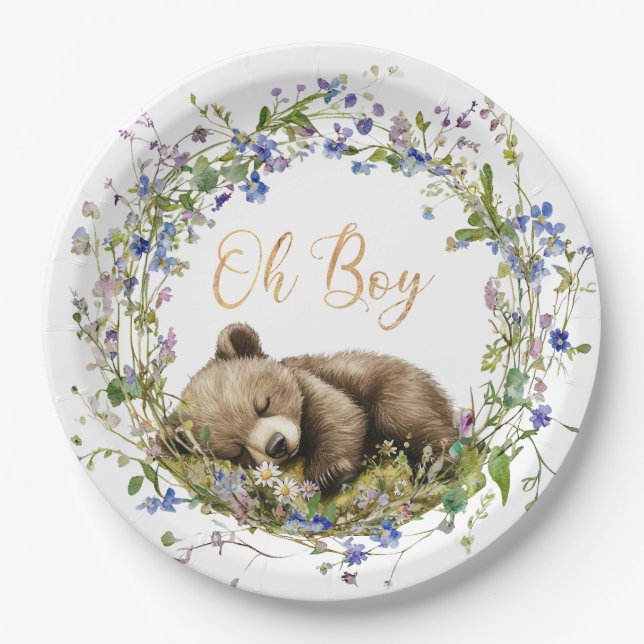 Plato De Papel Woodland Baby Bear Baby Shower Paper Plate (Anverso)