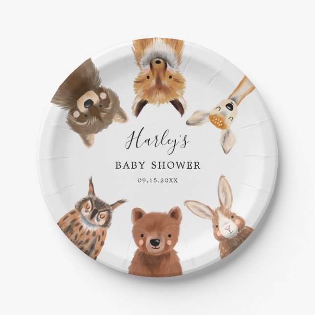 Plato De Papel Woodland Baby Shower (Anverso)