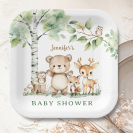 Plato De Papel Woodland Baby Shower Cute Forest Animals
