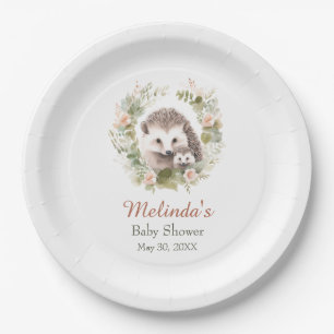 Plato De Papel Woodland Baby Shower, Cute Hedgehog Placa de papel