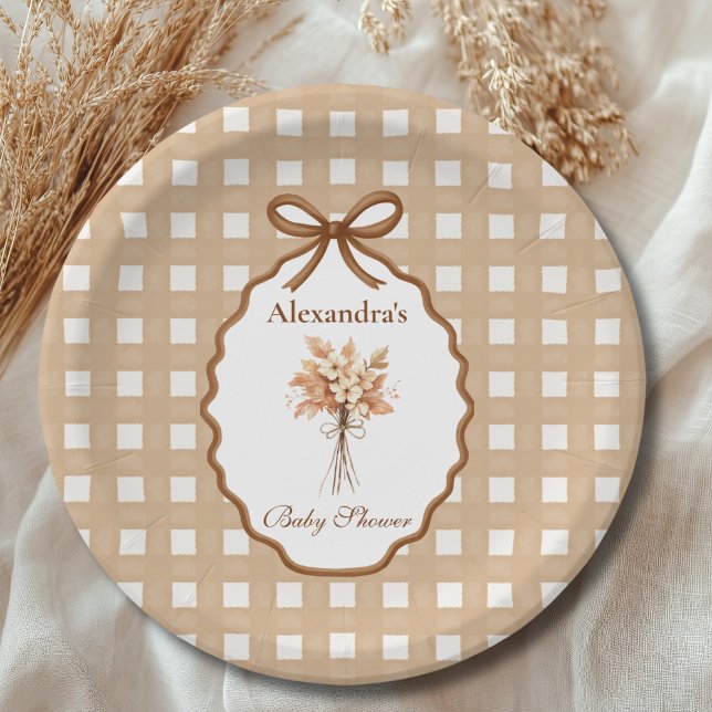 Plato De Papel Woodland Baby Shower Gingham Neutral (Subido por el creador)