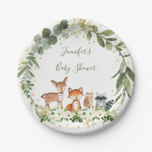 Plato De Papel Woodland Baby Shower Greenery Forest Animal