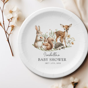 Plato De Papel Woodland Baby Shower Greenery Forest Animal