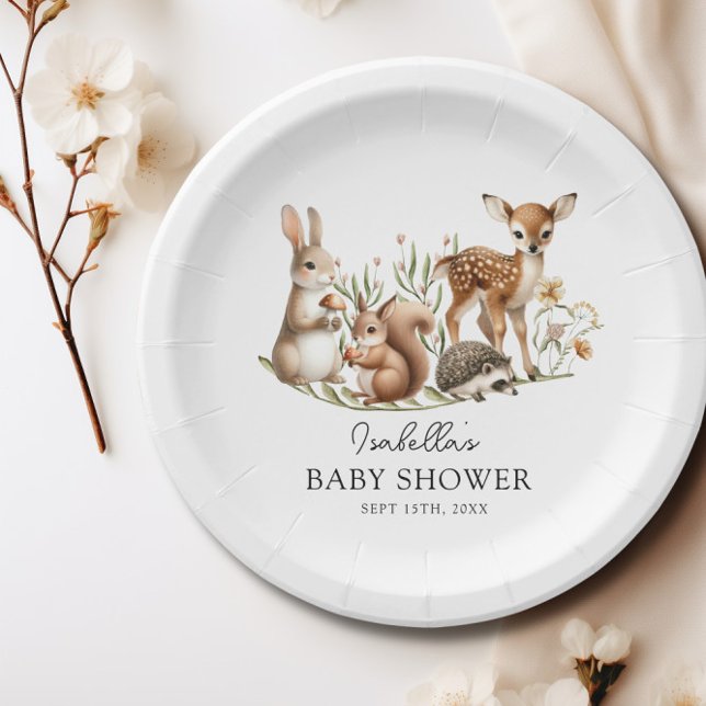 Plato De Papel Woodland Baby Shower Greenery Forest Animal (Woodland Baby Shower Greenery Forest Animal Paper Plates)