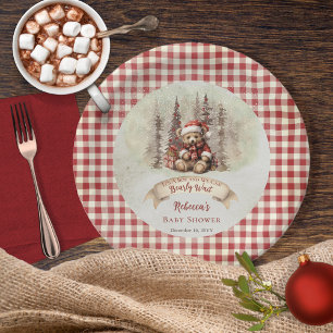 Plato De Papel Woodland Bear Bearly Wait Holiday Boy Baby Shower