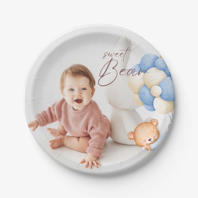 Plato De Papel Woodland Bear Boy Fiesta Pastel (Anverso)
