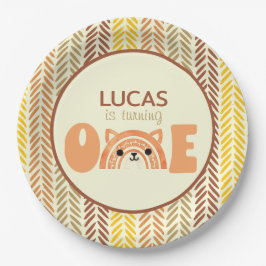 Plato De Papel Woodland Boho Rainbow Fox primer cumpleaños