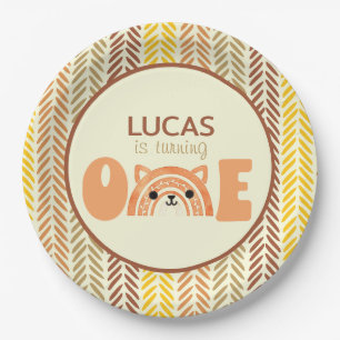 Plato De Papel Woodland Boho Rainbow Fox primer cumpleaños