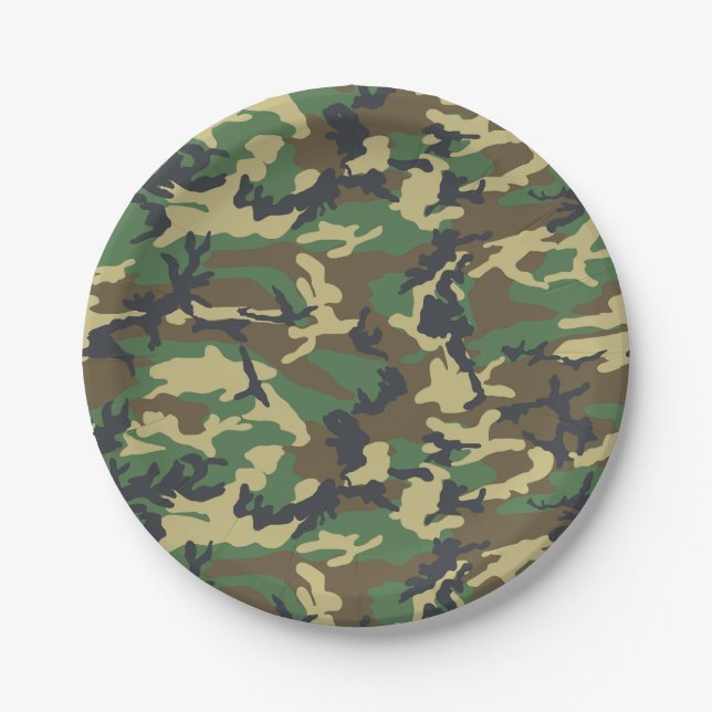 Plato De Papel Woodland Camo (Anverso)