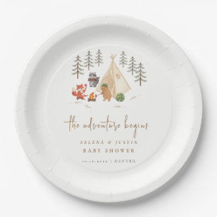 Plato De Papel Woodland Camping The Adventure comienza Baby Showe