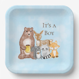 Plato De Papel Woodland criaturas Baby Shower es un chico