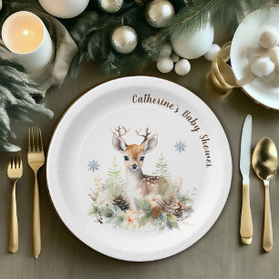 Plato De Papel Woodland Deer Animal Baby Shower