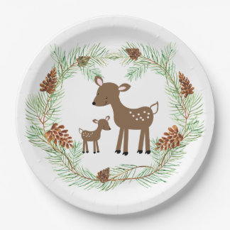 Plato De Papel Woodland Deer Pine Cone Baby Shower