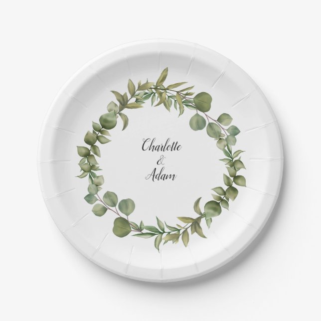 Plato De Papel Woodland Eucalyptus Greenery Boda (Anverso)