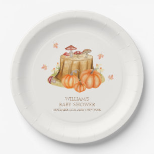 Plato De Papel Woodland Fall Pumpkin Mushroom Baby Shower