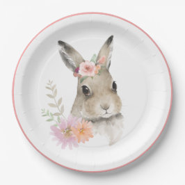 Plato De Papel Woodland Floral Bunny Watercolor Baby Shower